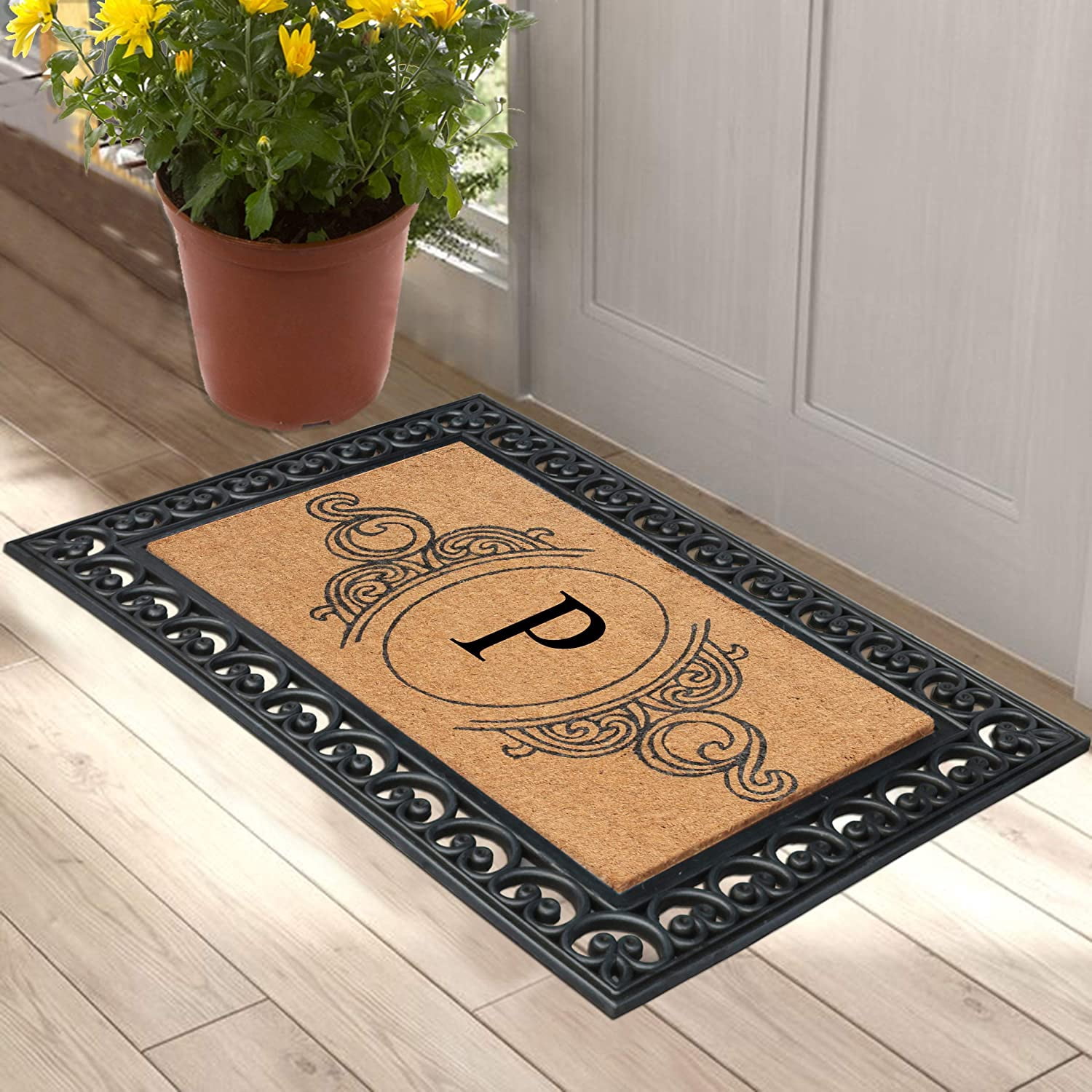A1HC Rubber and Coir Doormat 30" x 48", Standard Double / Single Front Door Mat for Outdoor Entrance, Personalized Monogrammed Non-Slip Entrymat