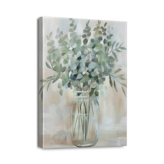 Canvas Wall Art for Living Room Sage Green Leaves Vintage in Mason Jar 2 Wall Decor for Bedroom Bathroom 12×16 Framed Canvas Art Prints Ready To Hang