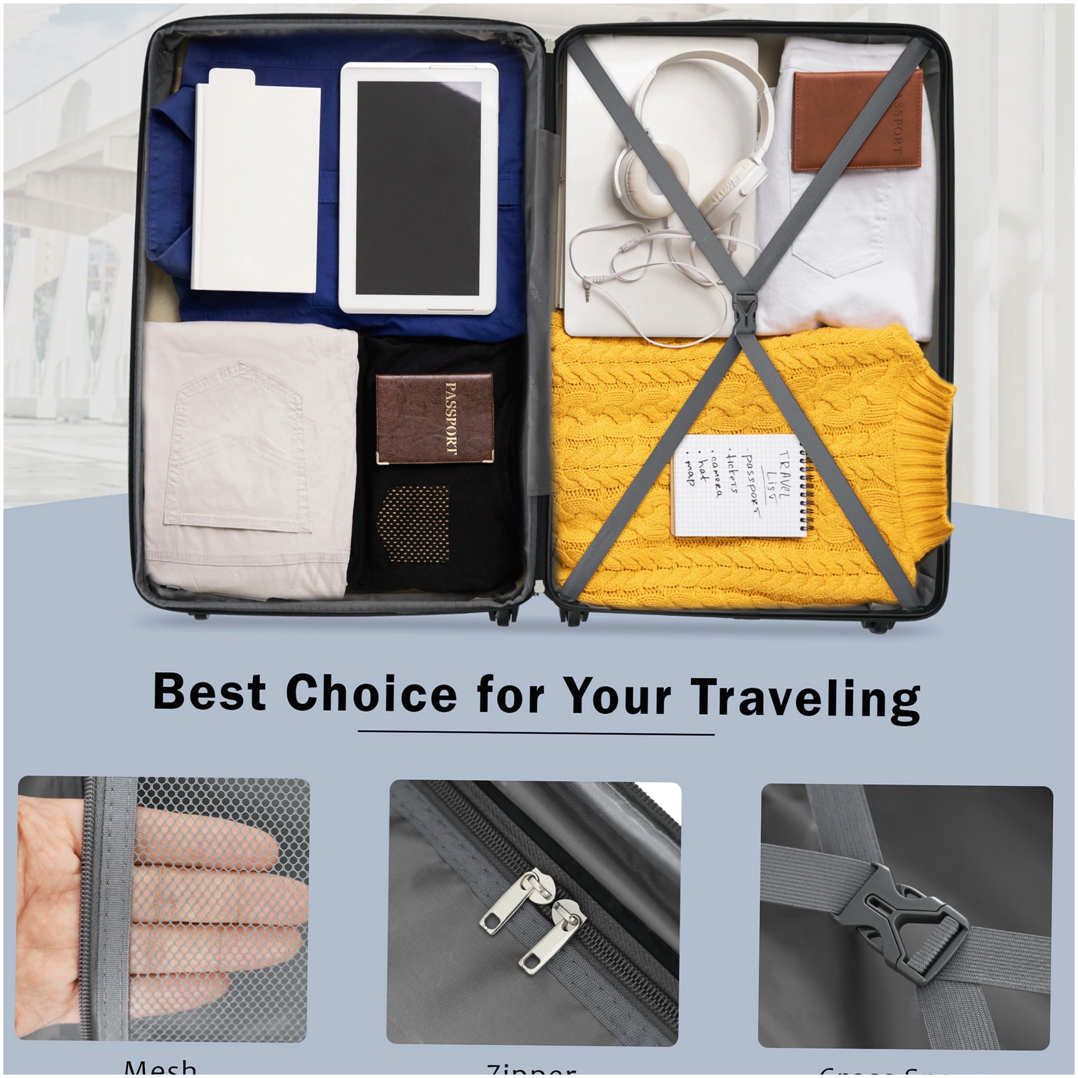 Lightweight ABS Expandable Suitcase Set with TSA Lock, 20in & 24in Blue Spinner Wheel Luggage Combo
