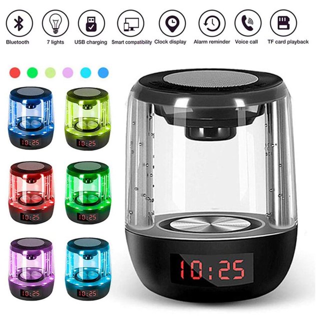 stanreset Haut-Parleur Bluetooth Portable Haut-Parleur Stéréo Sans Fil avec Lumière LED Colorée et Emplacement pour Horloge
