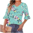 thumbnail image 7 of Qulqfy 3/4 Length Sleeve Tops for Women Floral Spring Dressy Casual Shirts V Neck Fall Ruffle Trim Tops Blouses for Women M, 7 of 7