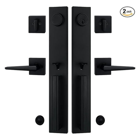 Double Door Handlset for Front Door in Matte Black (Keyed Entry Handle and Dummy Hanlset Set),MDHST2016DB-DOUBLE