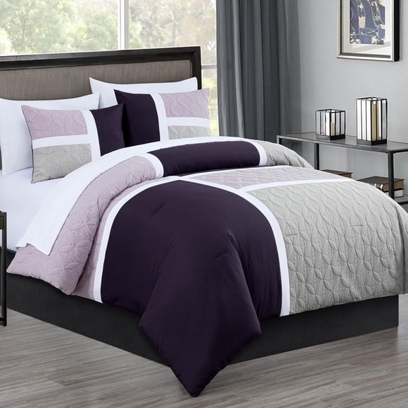 TWQP Bed in a Bag 7 Piece California King Lavender Patchwork Comforter Set