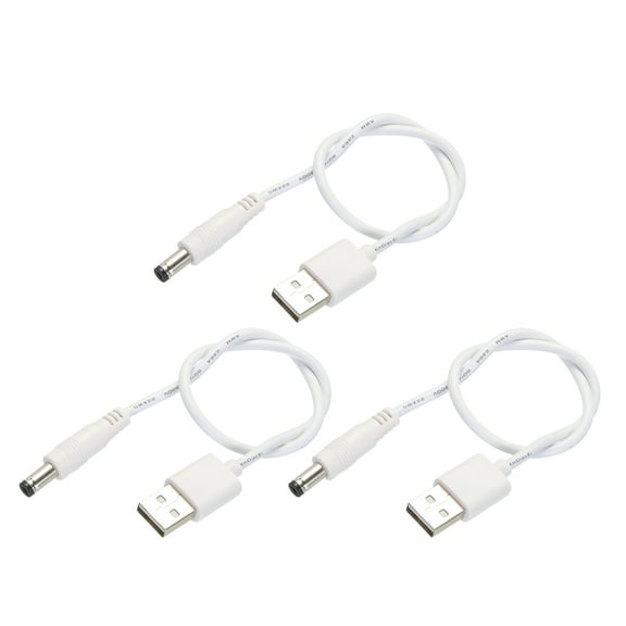 USB to DC Power Cable 0.3 M USB to DC 5.5mm x 2.1mm 5v Power Cord White for Mini Fan Camera Tablet Devices 3 Pcs