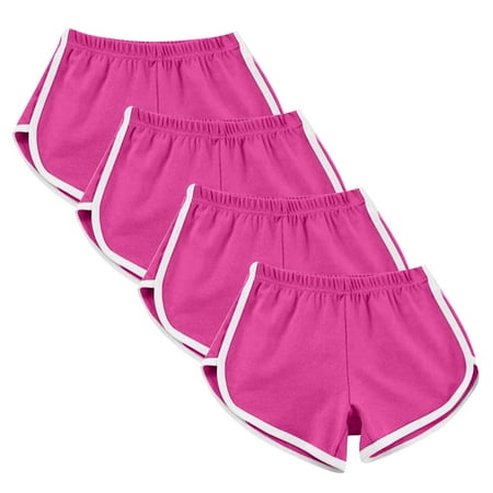 4 Pack Summer Shorts for Women Athletic Running Shorts Multipack Womens Teens Sports Yoga Quick Dry Dance Shorts (2XL  Hot Pink)