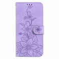 thumbnail image 3 of For iPhone 16 Plus 6.7" lily Embossed Strong Magnetic Attachment/Closure, Card Slots/Pocket, PU Leather Flip Wallet Case ﻿,Purple,For iPhone 16 Plus, 3 of 7