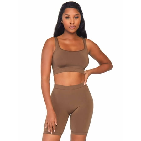 Leg Avenue Women's Skin Tone Opaque Crop Tank Top and Bike Shorts Set