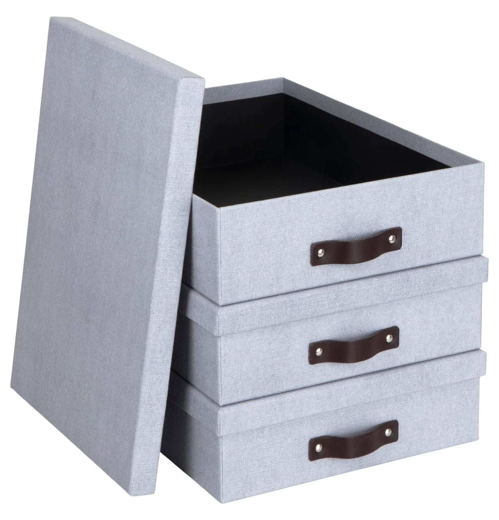 Bigso Oskar Canvas Fiberboard Document Letter Box - File Organizer Box for Important Paperwork - Document Storage with a Lid & Handle - 3.3 in x 10.2 in x 13.8 in - 3 Pack - Blue
