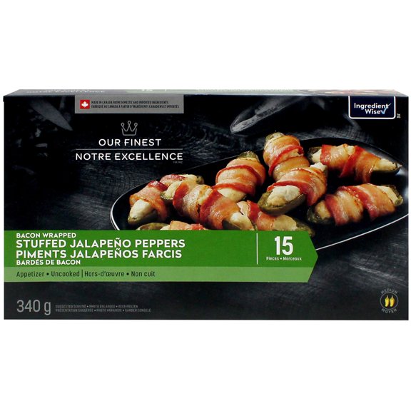 Our Finest Bacon Wrapped Stuffed Jalapeño Peppers, 15 Pieces, 340g