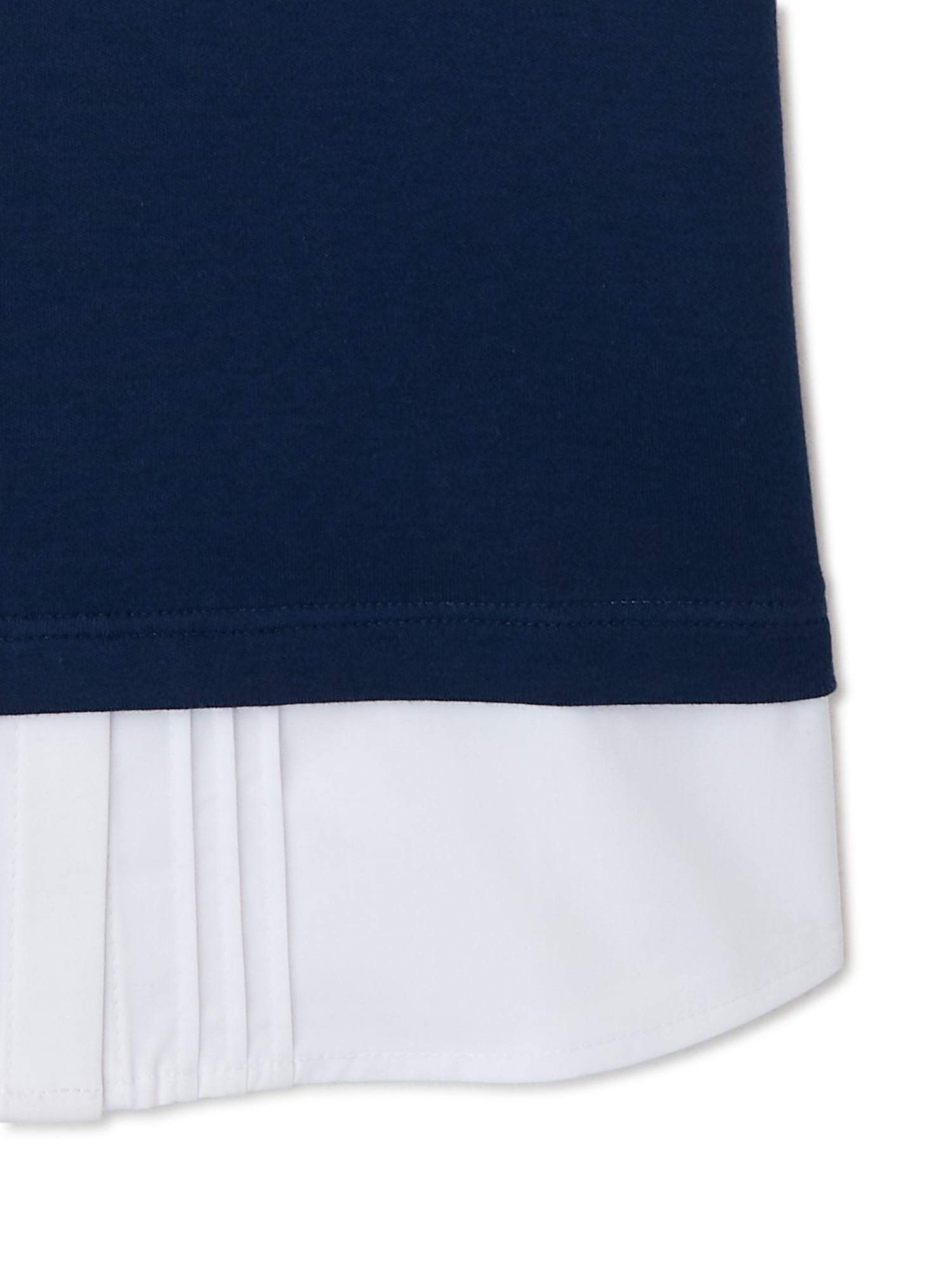 Wonder Nation Girls School Uniform V-Neck Sweater with Blouse Inset, Sizes 4-18