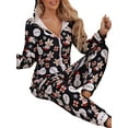 thumbnail image 4 of nvzhuang Women's Christmas Hooded Jumpsuit, Long Sleeve Zip Up V Neck Cartoon Print One Piece Pajamas, 4 of 7