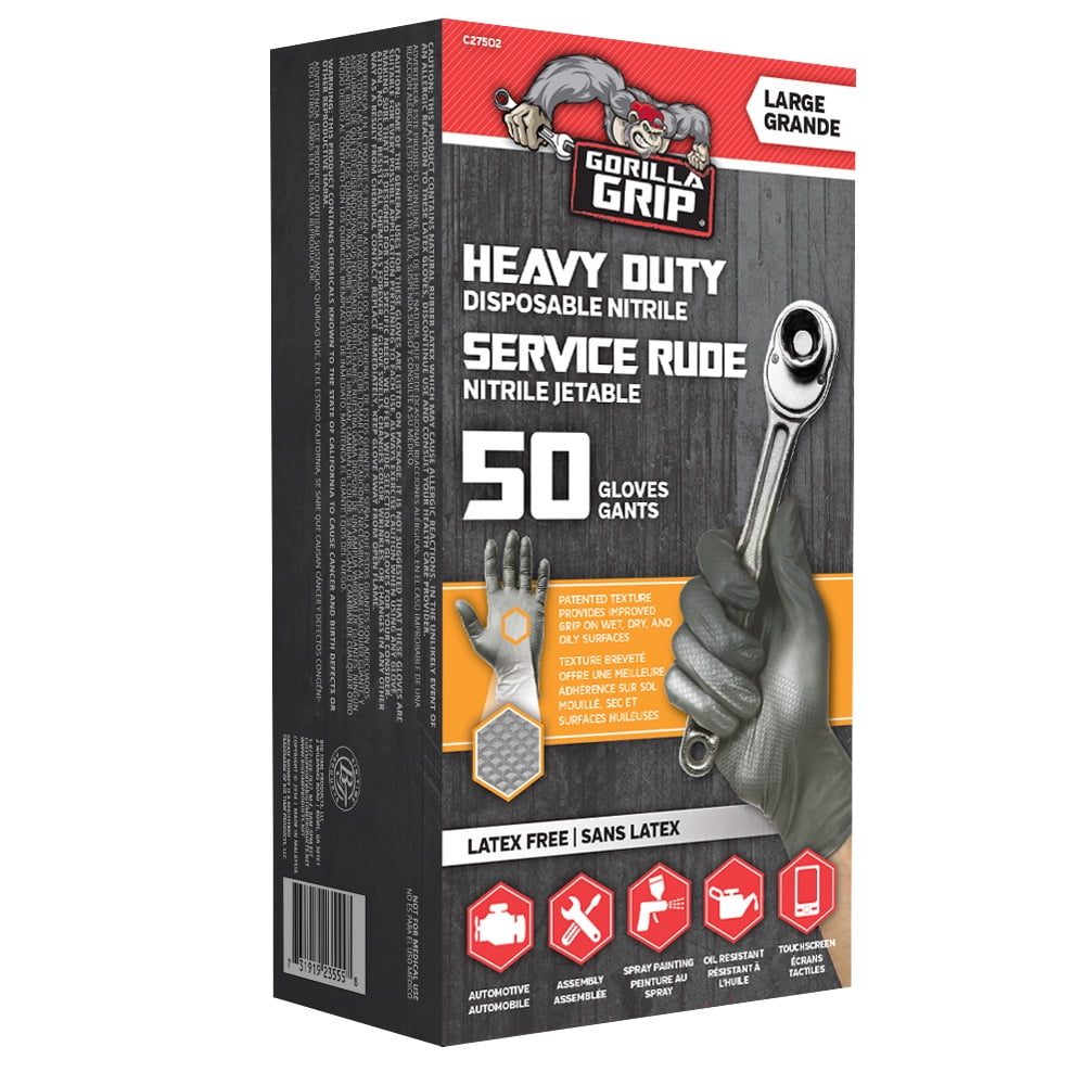 Grease Monkey Traction Grip Nitrile Disposable Glove, Black, Large, 50-Count
