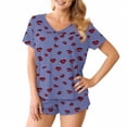thumbnail image 3 of FRSASU Women Pajamas Set 2 Piece Cute Red Lips Print Short Sleeve V Neck Top with Shorts Set Sleepwear with Pocket Purple XXL(XXL), 3 of 8