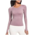 thumbnail image 2 of Sevevn Women's Casual Fashion Solid Color Sports Yoga Quick Drying Long Sleeved Top Pink XL Family Gifts, 2 of 7
