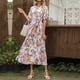 thumbnail image 4 of Falda larga plisada de manga corta con volantes y cuello redondo para mujer de primavera y verano Pompotops  ghjkhdj15181, 4 of 6