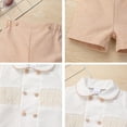 thumbnail image 5 of FYMNSI 12 Months Boy Clothes Peter Pan Collar Shirt and Shorts Set Summer 2-Piece Toddler Boys Short Outfits Kahaki, 5 of 6