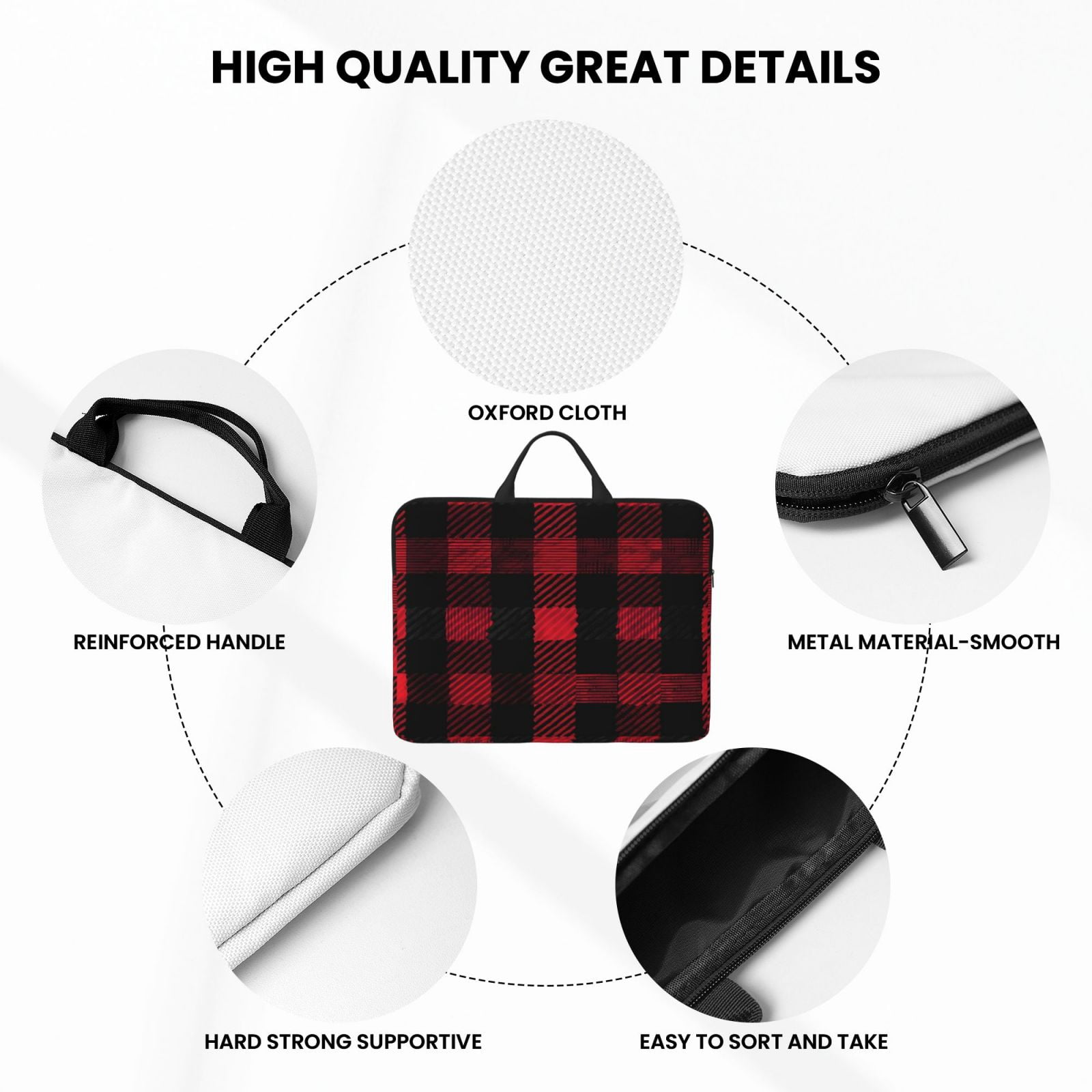 Laptop Sleeve Bag For Women Men 14inch Waterproof Durable Protective Computer Carrying Cover Handle Laptop Case Bag A Seamless Pattern Of Red And Black Plaid
