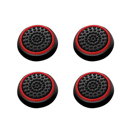 Insten 4pcs Black/Red Silicone Thumb Thumbstick Grips Analog Stick Cover Caps for Xbox 360 Xbox One PS4 PS3 PS2 Sony PlayStation 2 3 4
