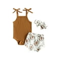 thumbnail image 1 of Bagilaanoe 3pcs Newborn Baby Girl Short Pants Set Sleeveless Romper Tops + Shorts + Headband 3M 6M 12M 18M Infant Casual Summer Outfits, 1 of 9