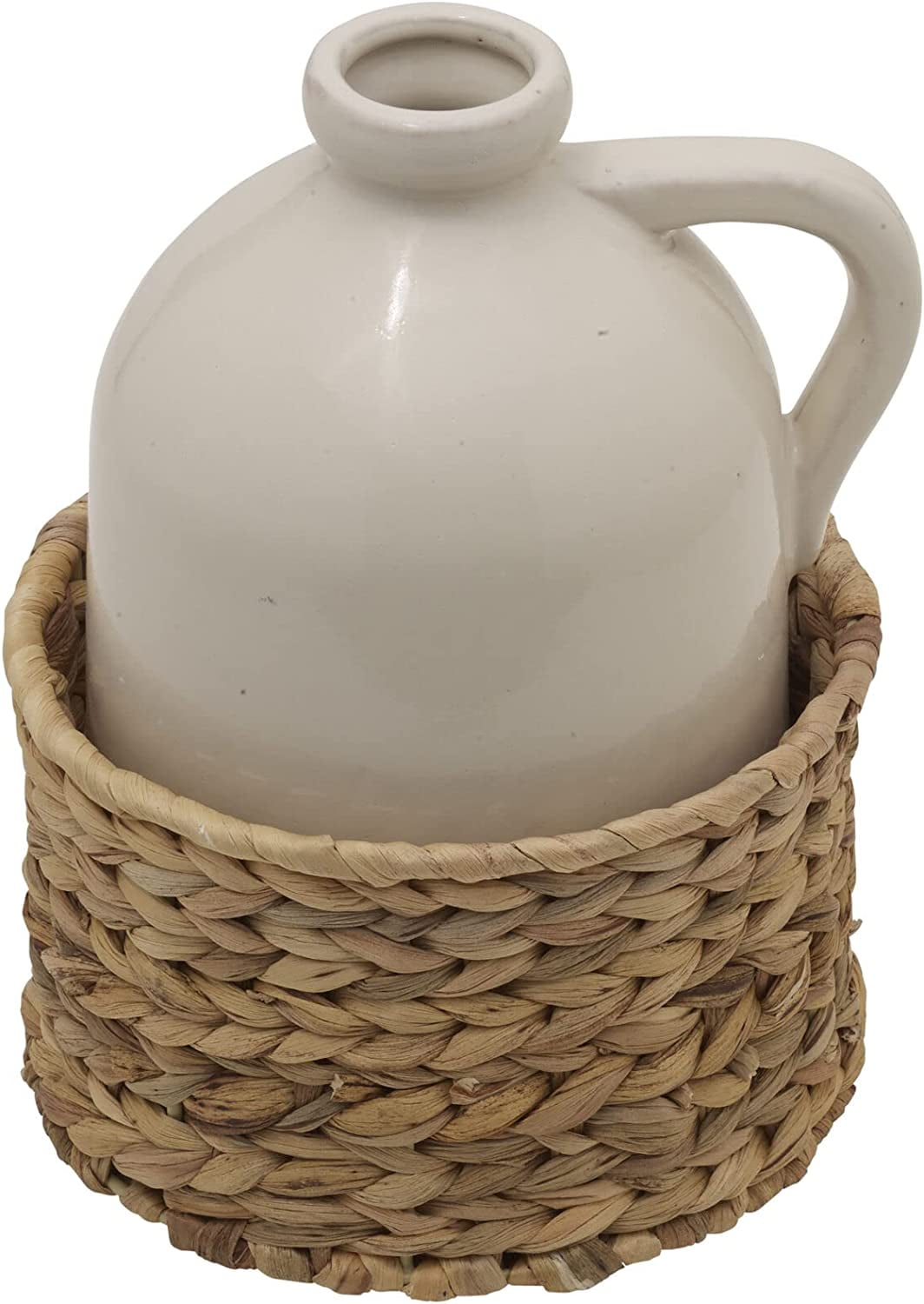 Elements Decorative Rattan Basket Vase Ceramic 7.48 x 7.48 x 9.45 inches White
