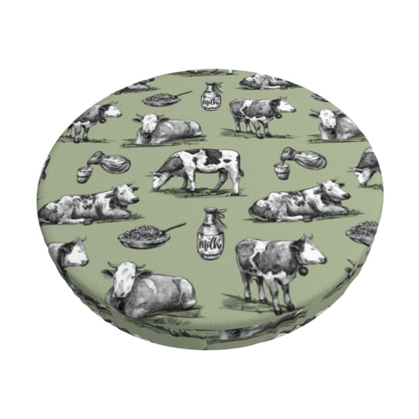 Disketp Farm Cows Funda Redonda para Taburete, Funda de Cojín para Silla de Bar Suave y Elástica-14 inch