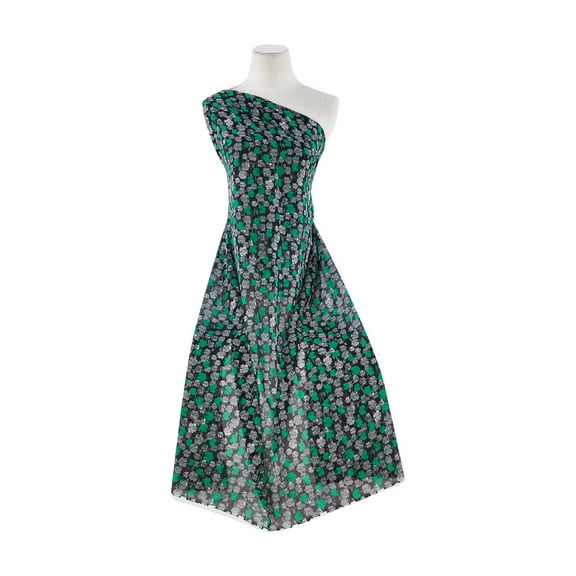 Zelouf High Multi Chiffon  Print  , Sewing, DIY, Crafts Fabric by the Yard, 971 Blk/green, 3 Yard