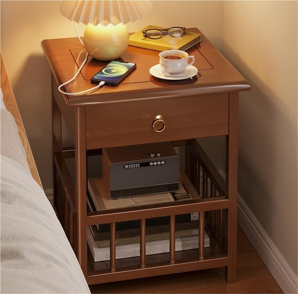 Modern Simple Bamboo Wood Bedside Table, Display Rack with Drawer ...