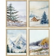 thumbnail image 2 of PixonSign Frameless Wall Art Winter Snow Frosty Pastel Christmas Log Cabin Prints, Set of 4 Mountain Forest Nature Wall Decor, Adhesive Canvas Poster, Modern Home Artwork - 8"x10", 2 of 5