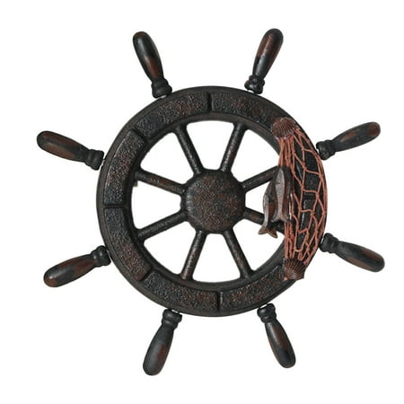 

Veki Mediterranean Style Wooden Pendant Retro Old Ship Helmsman Steering Wheel Home Background Wall Decoration Pendant 1PC Car Dangle