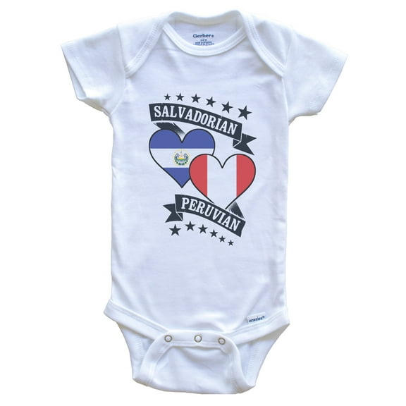 Salvadorian Peruvian Heart Flags El Salvador Peru Baby Bodysuit, 0-3 months white