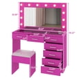 thumbnail image 6 of Vanity Desk with Power Outlet, Makeup Vanity with Lighted Mirror, 3 Lighting Modes Adjustable 12 LED Lights, 7 Drawers Vanity Set with Glass Top, Vanity Table with Chair for Bedroom (Pink), 6 of 9