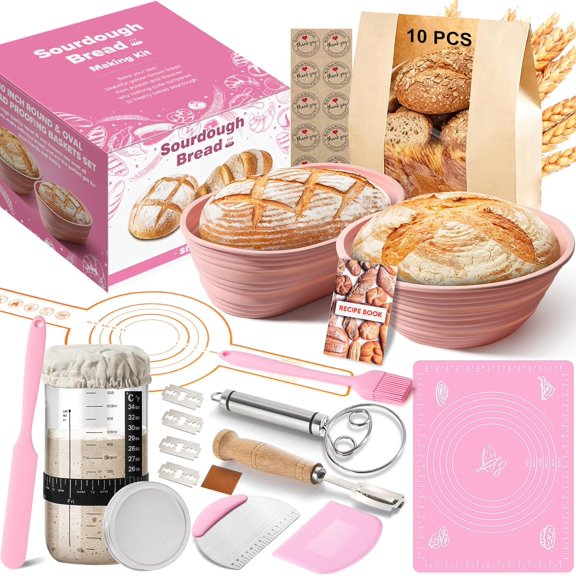 XIMEI Sourdough Starter Kit, 15-Piece Bread Baking Supplies for Beginners, 24oz Glass Starter Jar, Silicone Banneton Proofing Basket, Complete Baking Set