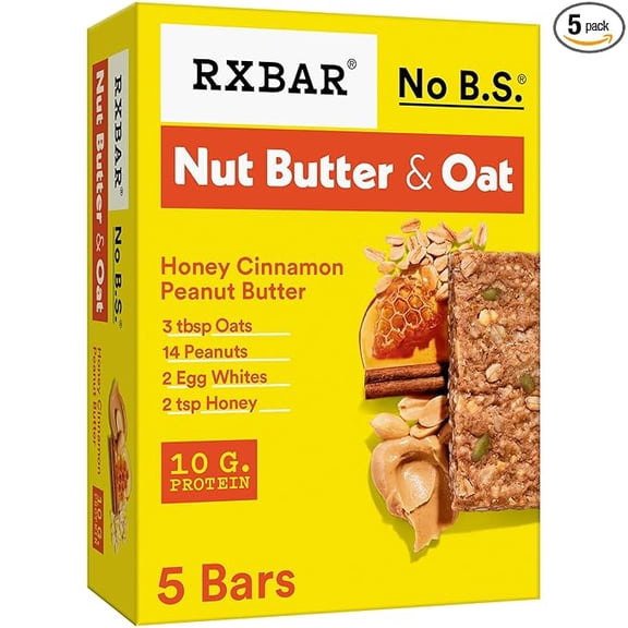 1x RXBAR Nut Butter and Oat Protein Bars, Protein Snacks, Snack Bars, Honey Cinnamon Peanut Butter, 9.7oz Box (5 Bars)