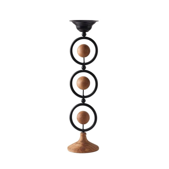 kowaku Candle Holder with Wood Base Decorative Metal Candle Holder Tabletop Candlestick A2931