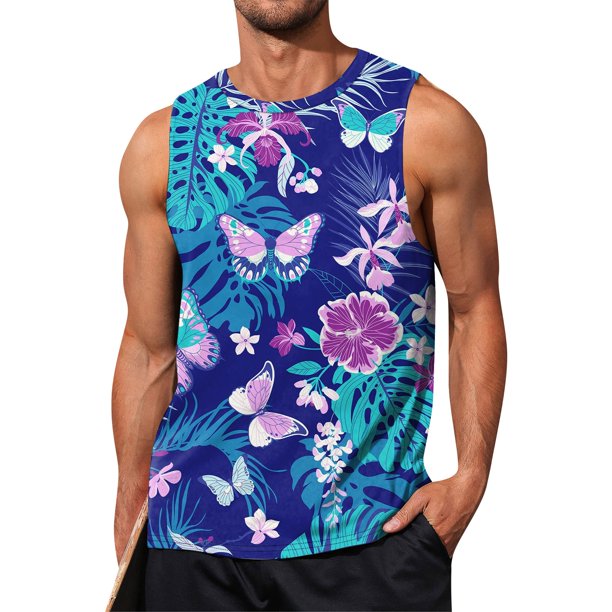 Summer Men's Solid Color Printed Sweat-absorbing Breathable Shoulder Expanding Sleeveless VestM