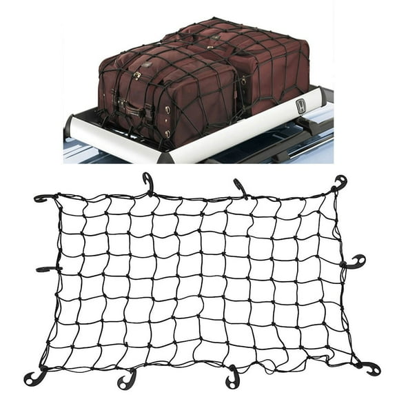 RED WOLF Pickup Truck Cargo Net, 39" x 39" Stretches to 65" x 65" Roof Rear Basket Rack Luggage Carrier Storage Cover Mesh, Heavy Duty Bungee Cord Net with 12 Hooks