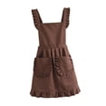 thumbnail image 3 of Lipstore Retro Apron with Ruffles And Front Pockets for Domestic - Ideal for Kitchen, Household, Cooking, Baking, Cafe, Costume Parties And Cosplay. Brown, 3 of 7