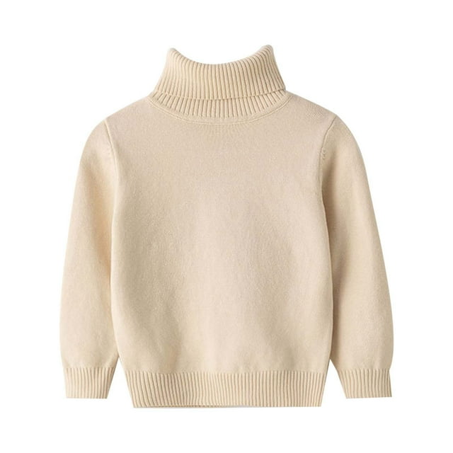 FAOWME Chandail Bébé Col Rond Tricoté Automne Hiver Chandail Col Roulé Vêtements Beige 6-7 Ans