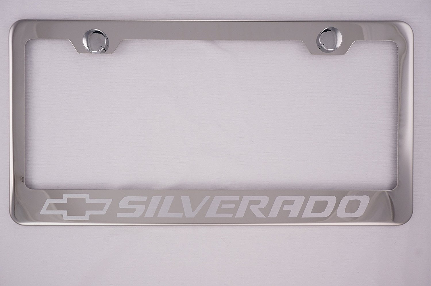 Chevrolet Silverado Chrome License Plate Frame with Caps, By PCR