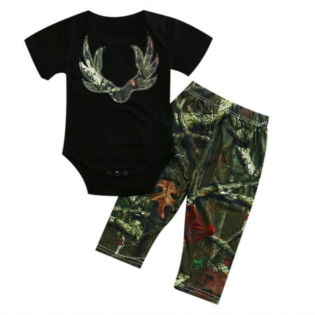 

SXVZBH Newborn Baby Girls Boys Short Sleeve Romper + Camouflage Long Pants