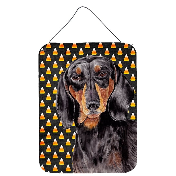 Carolines Treasures SC9174DS1216 Dachshund Candy Corn Halloween Portrait Wall or Door Hanging Prints 12WX16H multicolor