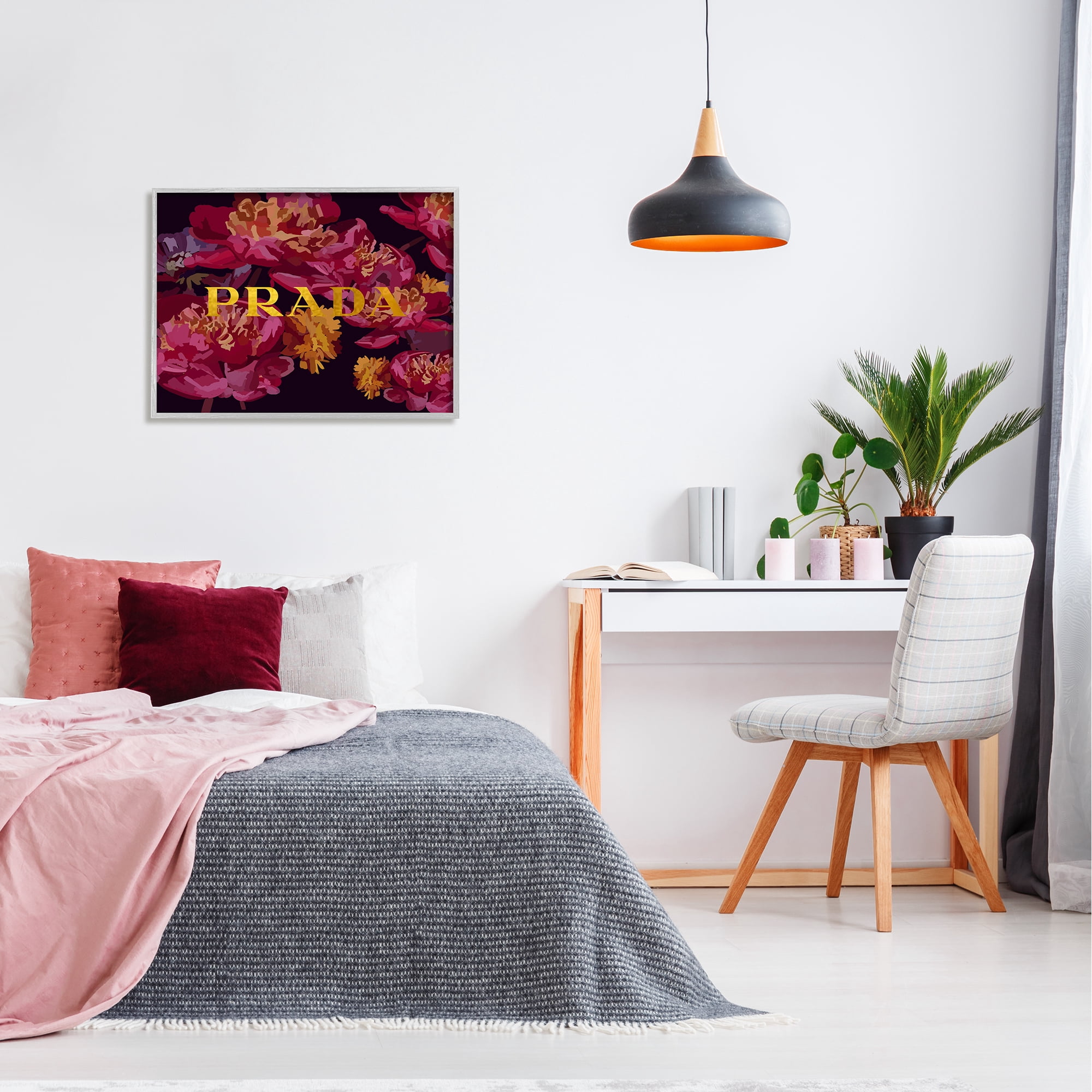 Stupell Industries Glam Peonies Pattern Botanical & Floral Painting Gray Framed Art Print Wall Art, 30 x 24