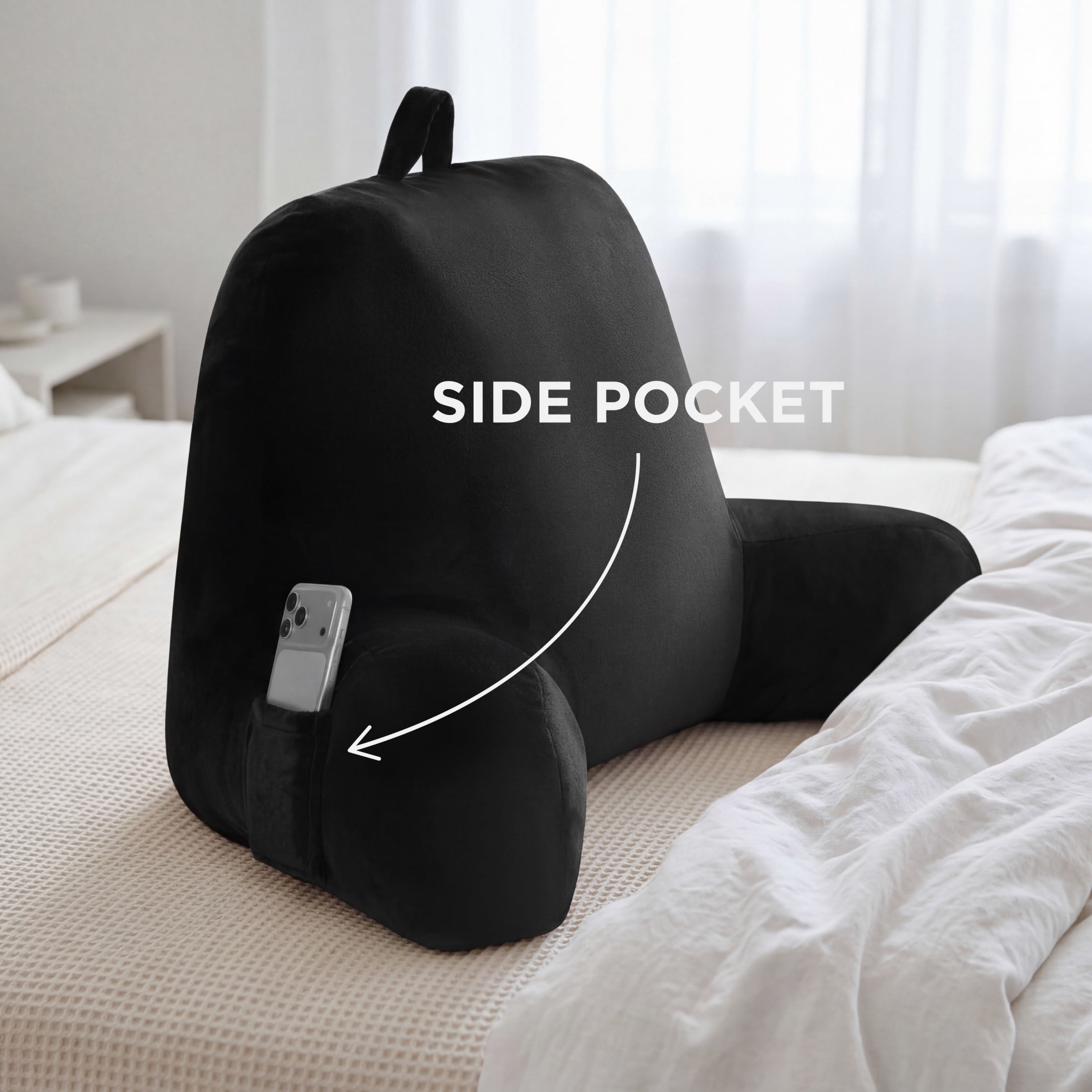 The Sheet Lab Plush Backrest Pillow, Black, 29" x 24.5" x 10.5"