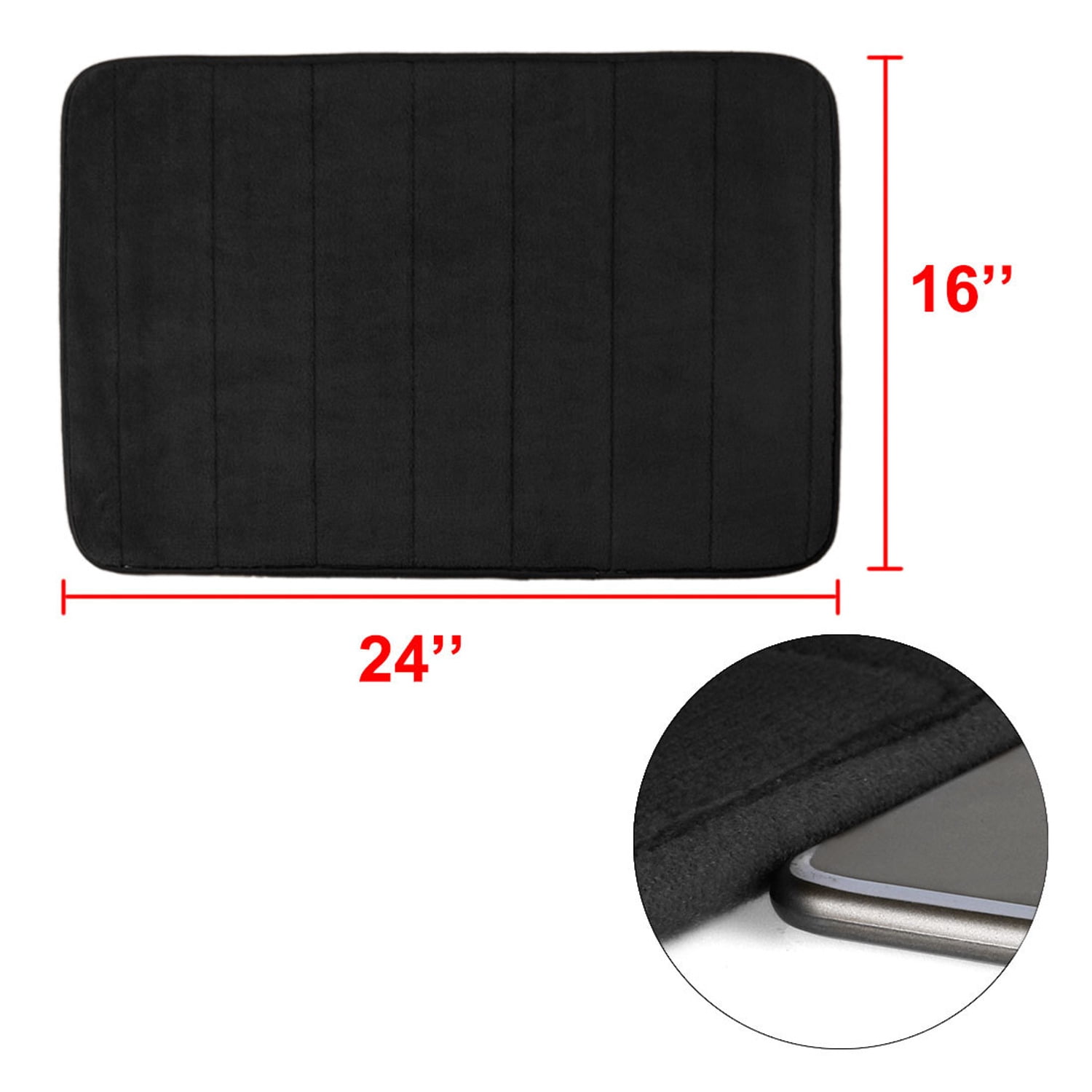PiccoCasa Memory Foam Bath Mat Thin Absorbent Bath Rug Mat for Bathroom, Black 24" x 16"