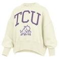 thumbnail image 2 of Women's Pressbox Natural TCU Horned Frogs Oversized Waist-Length Crewneck Sweatshirt, 2 of 3
