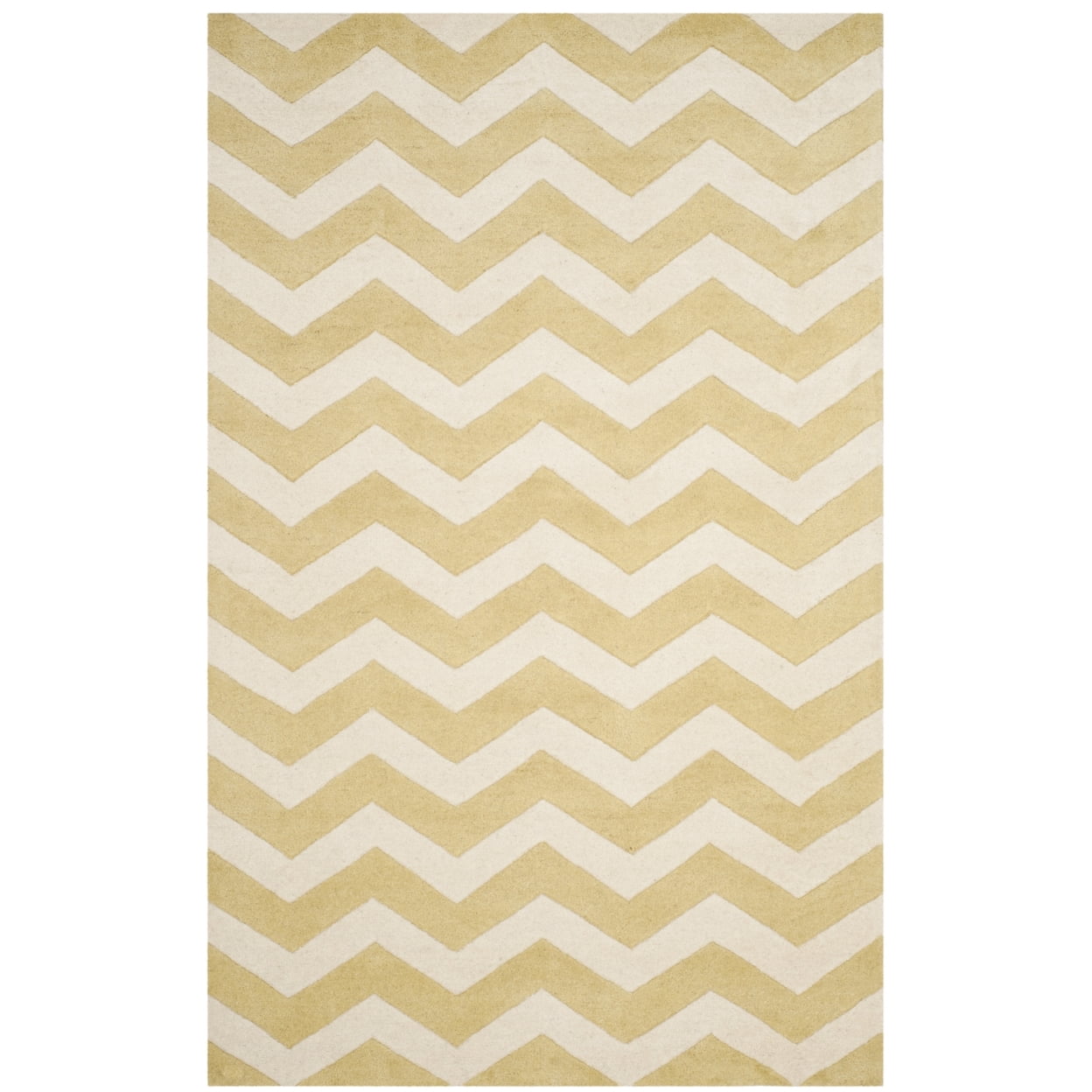 SAFAVIEH Chatham Jake Zigzag Stripes Wool Area Rug, Light Gold/Ivory, 7' x 7' Square