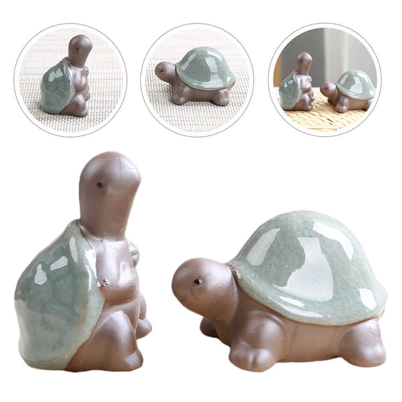 KAKOWELY Decorative Turtle Figurine Grey Ceramic Ornaments for Tearoom 2Pcs