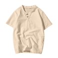 thumbnail image 3 of Mens T Shirts Casual Henley Shirt Solid Color Short Sleeve Button Summer Casual Loose T-Shirts, 3 of 5