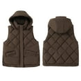 thumbnail image 6 of YOIAVAIOY Womens Puffer Vest with Hood Padded Coat Zip Up Sleeveless Diamond Down Jacket Winter Warm Outerwear with Pockets Coffee XL, 6 of 10
