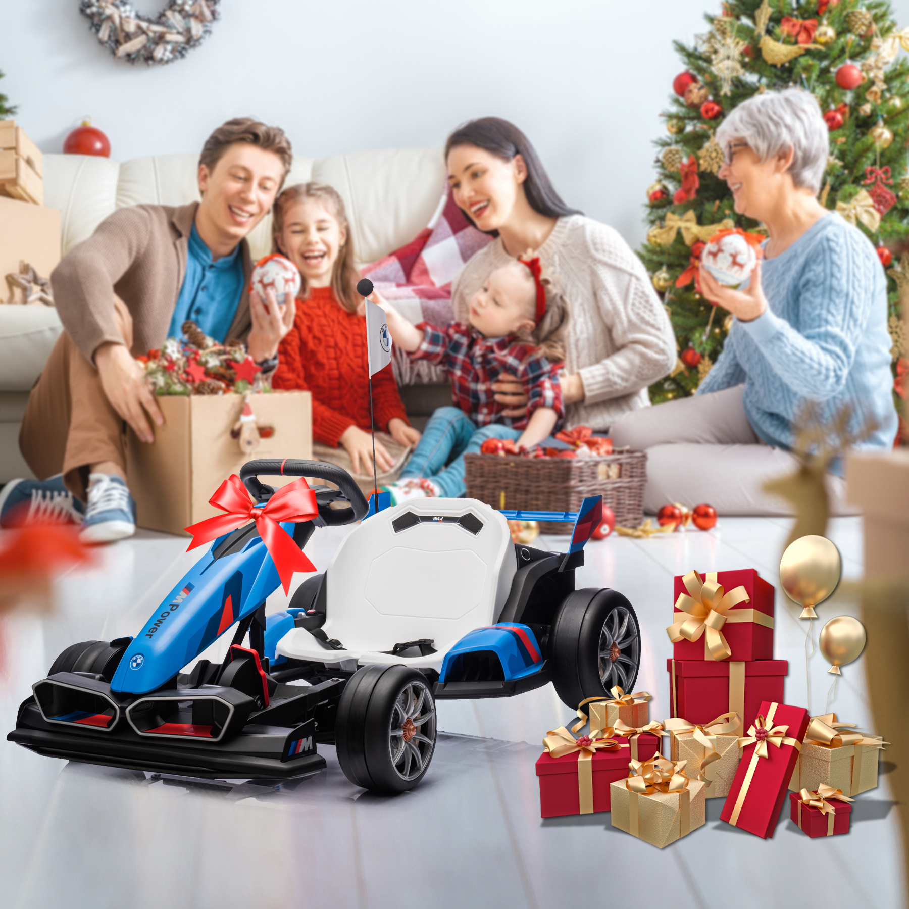 NEECHIPRO 36V Licensed BMW Electric Go Kart , 400W Powerful Motor Racing with Drift Race Pedal,for Kids Age 6+, 8mph,Blue